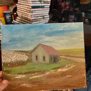 Countryside Serenity Art with Red Roof